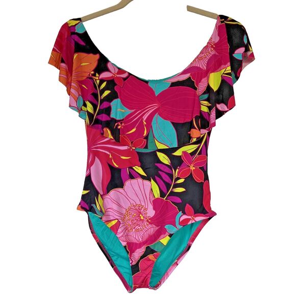 Trina Turk Other - Trina Turk Swimsuit One Piece Bright Pink Tropical Floral Print Size 10 NWT